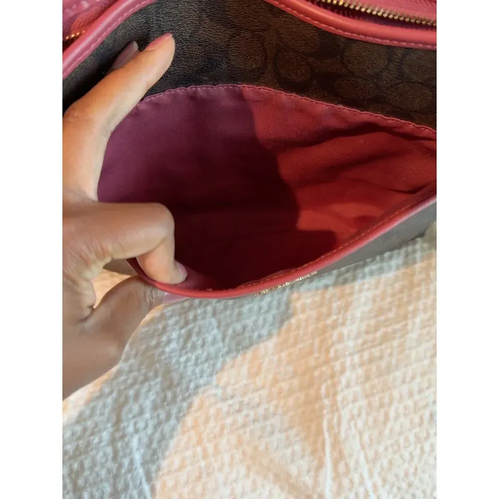 Coach Signature File Crossbody Bag Brown Pink